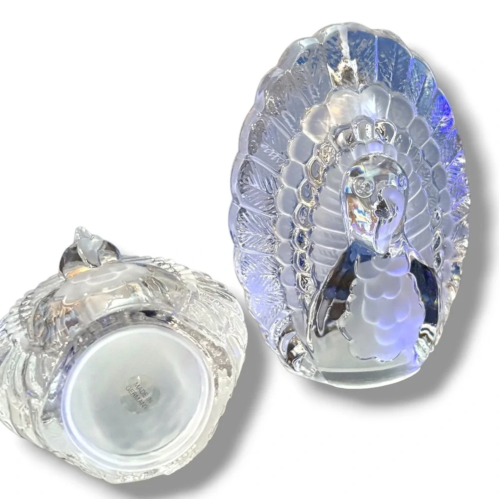 Vintage Germany Clear Pressed Glass Turkey Salt & Pepper Shaker Set Thanksgiving